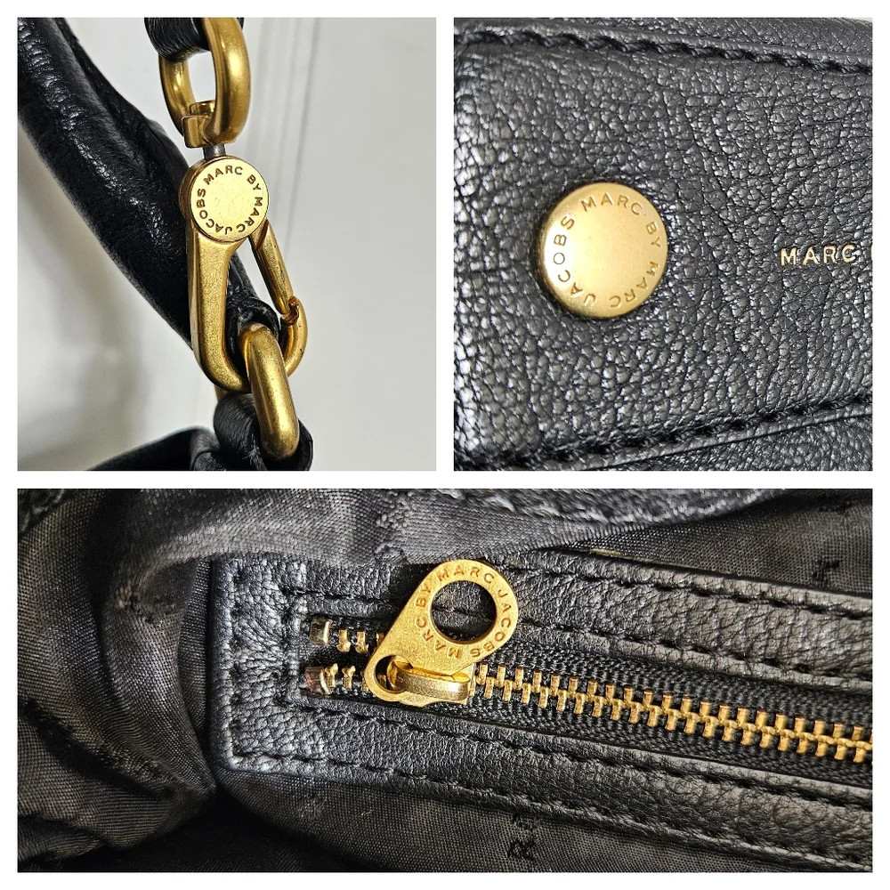 Marc by Marc Jacobs Black Goat Leather Hobo Crossbody Bag Zip Slouchy